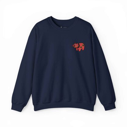 Akabeko Embroidery Sweatshirt - Japanese Lucky Cow Navy by IROHA studio