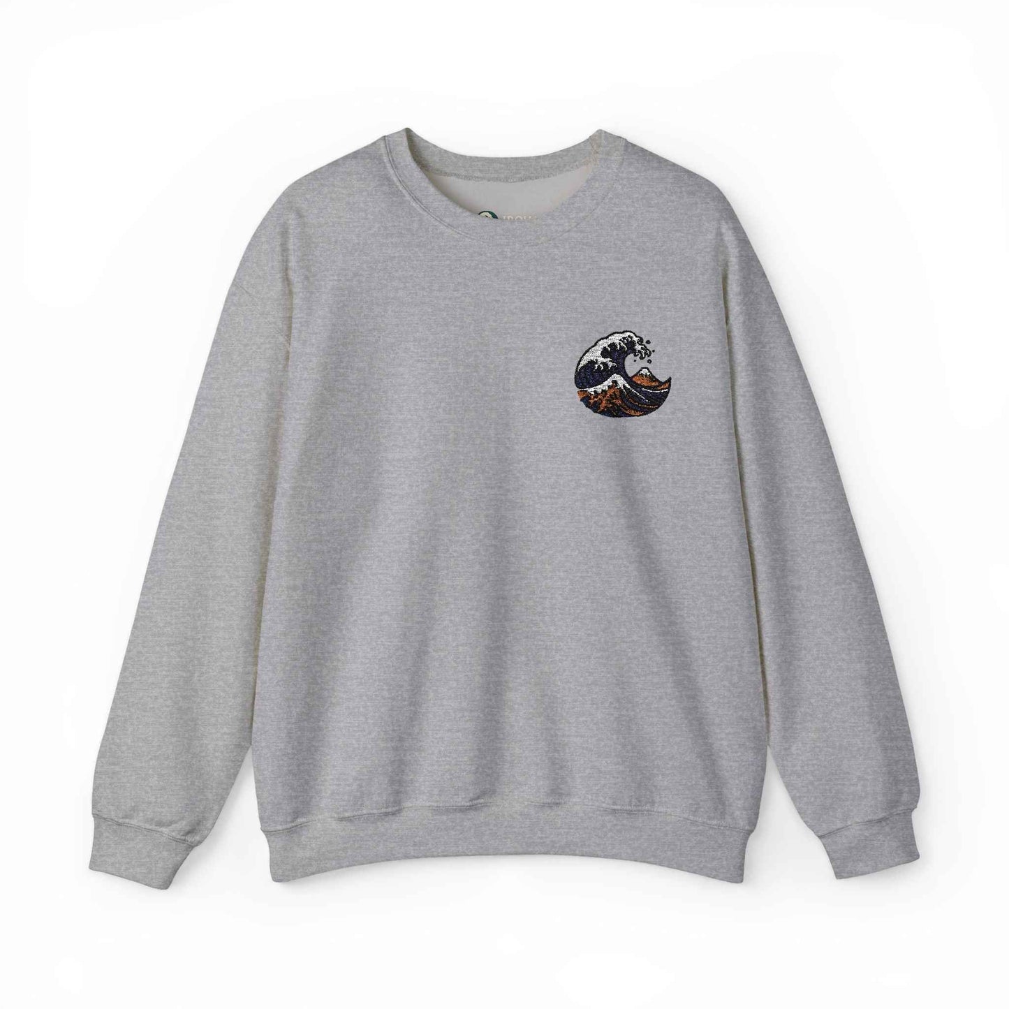 Great Wave Embroidery Sweatshirt - Japanese Hokusai Art Sport Grey by IROHA studio