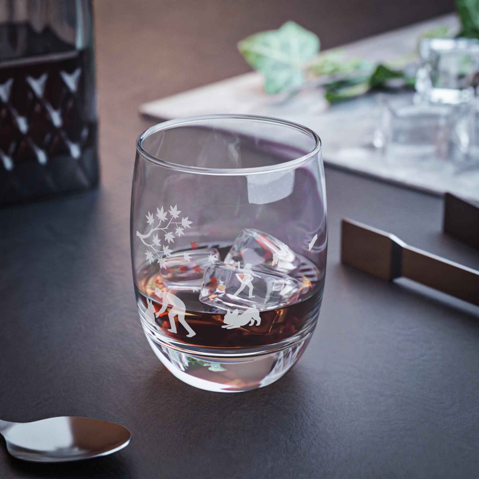 Whiskey Glass with Dog and Autumn leaves by IROHA studio