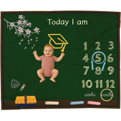 Baby Milestone Blanket School Chalkboard Theme Velveteen Blanket by IROHA studio