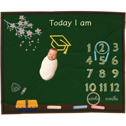 Baby Milestone Blanket School Chalkboard Theme Velveteen Blanket by IROHA studio