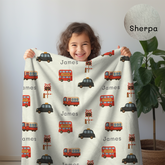 Personalized London Transport Baby Blanket (3 Color Options)-Best Baby Gift