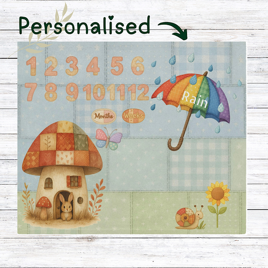 Personalised Baby Milestone Blanket - Bunny, Umbrella & Nature Design (With Name)