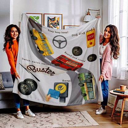 Personalised Baby & Kids Blanket - The Wheels on the Bus Theme by IROHA-studio
