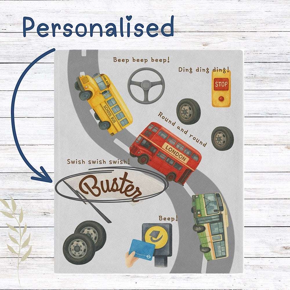Personalised Baby & Kids Blanket - The Wheels on the Bus Theme by IROHA-studio