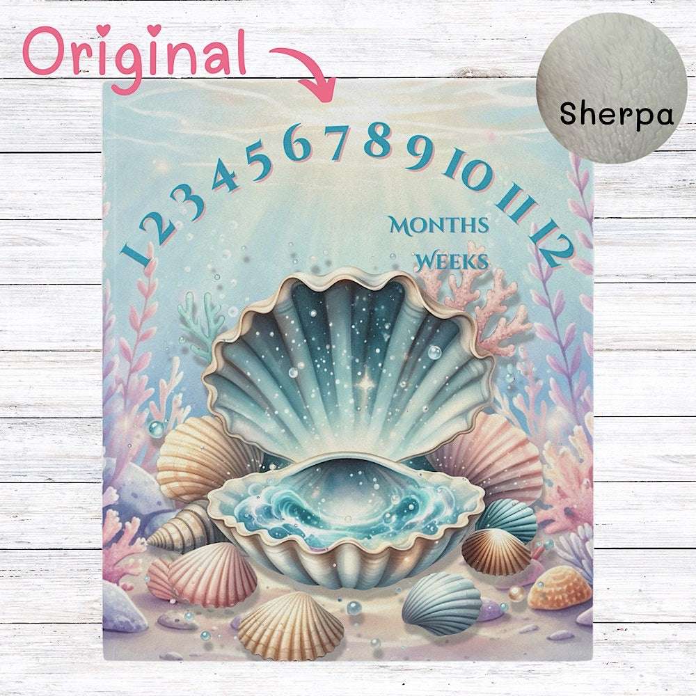 Baby Milestone Blanket Under the Sea Theme -Original ( No Name) 50" × 60" White by IROHA-studio