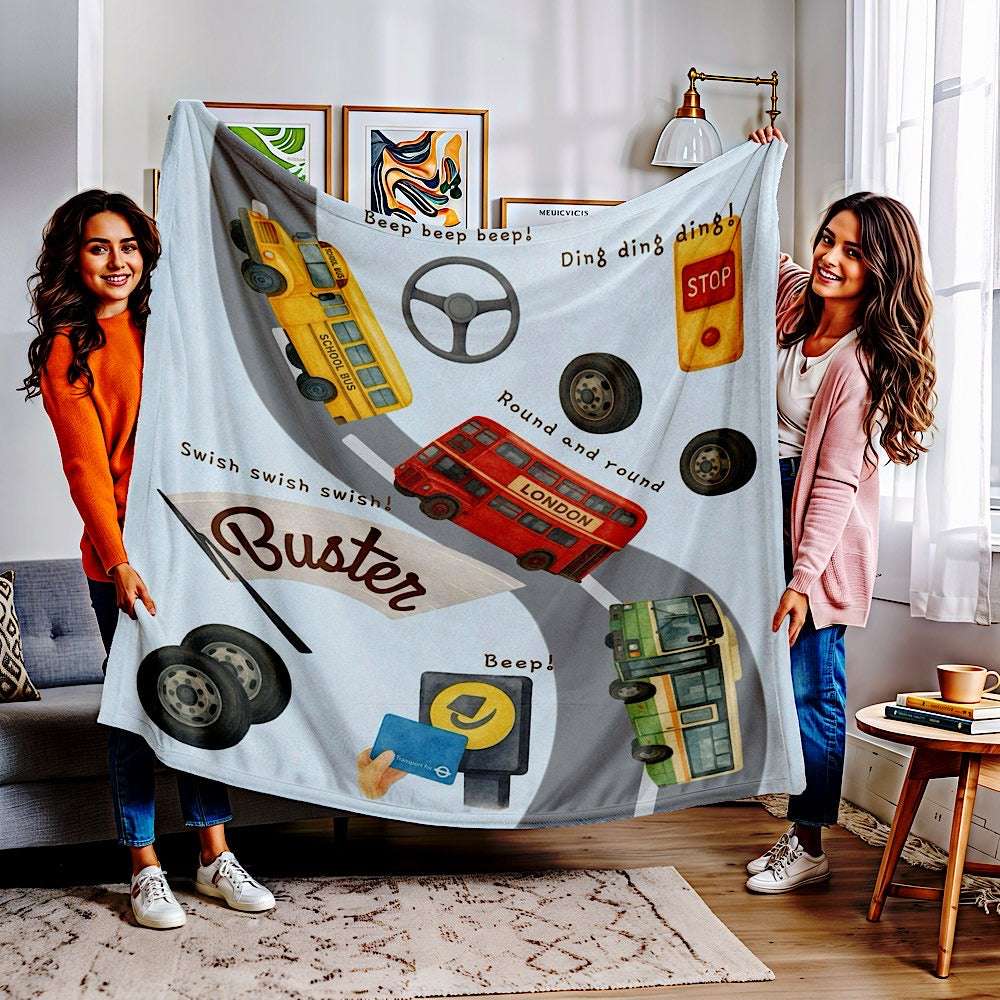 Personalized Baby & Kids Blanket - The Wheels on the Bus Theme 50" × 60" by IROHA-studio