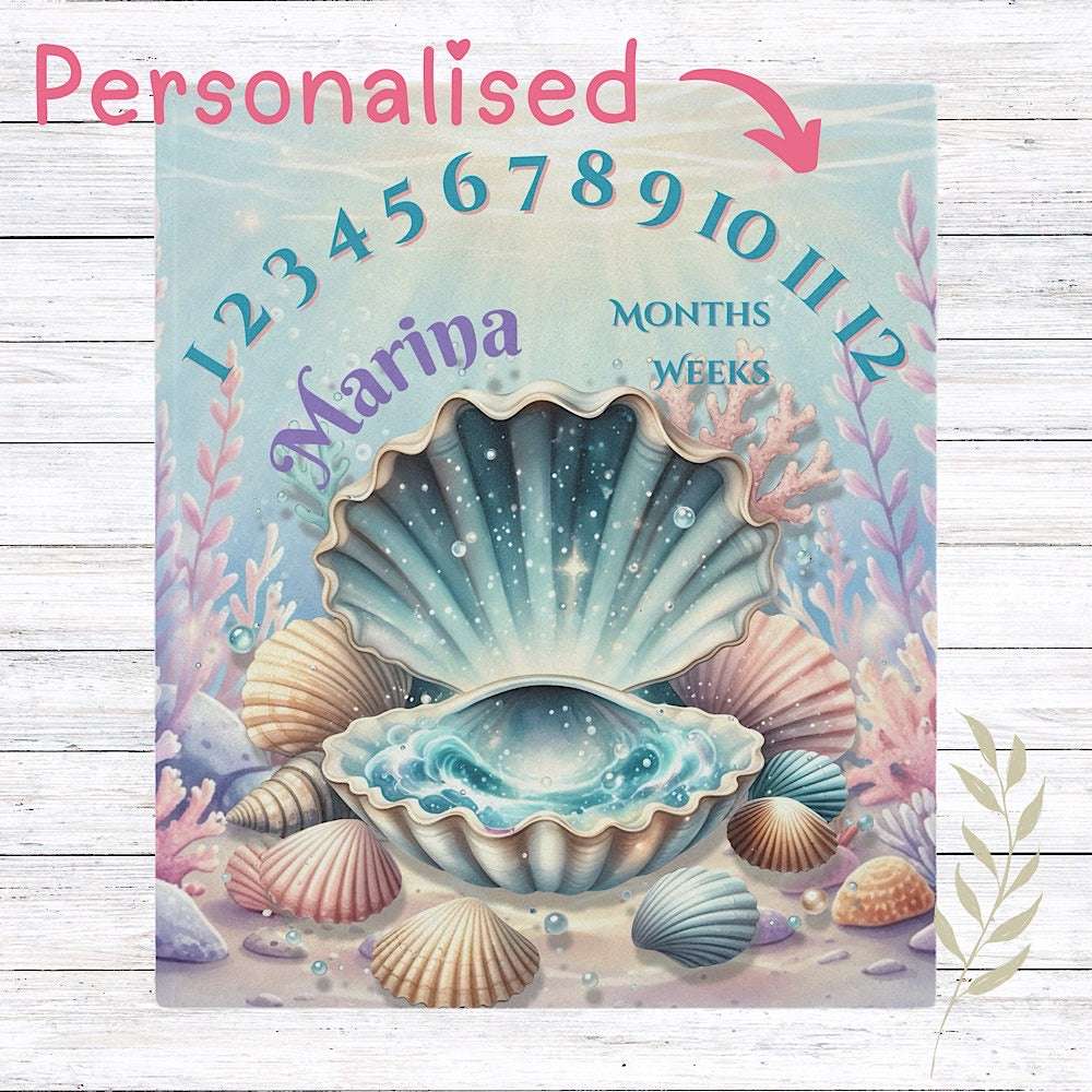 Personalised Baby Milestone Blanket - Under the Sea Theme (With Name) 50" × 60" White by IROHA-studio