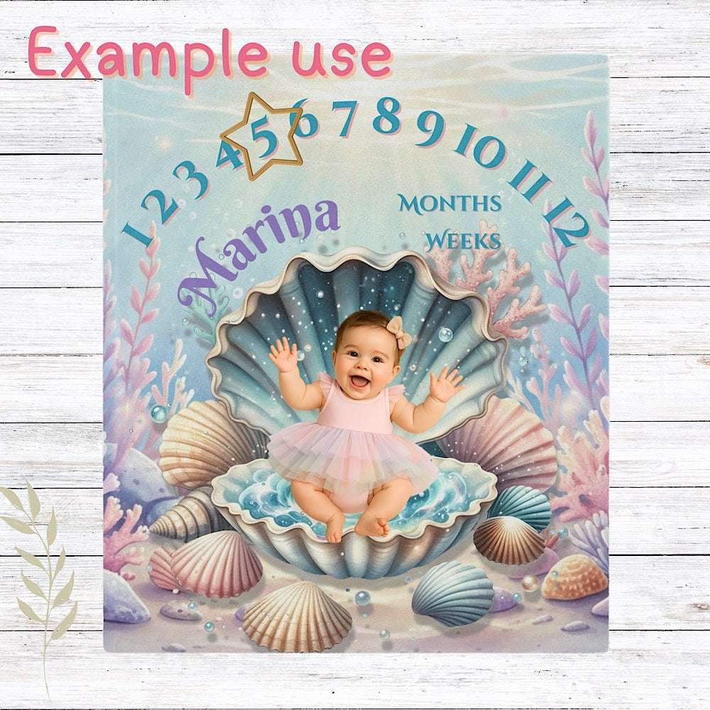 Personalised Baby Milestone Blanket - Under the Sea Theme (With Name) by IROHA-studio