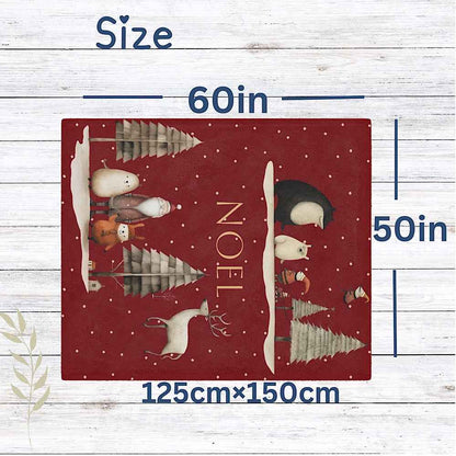 Personalised Christmas Throw Blanket (Red) – Nordic Noel Woodland Design by IROHA-studio