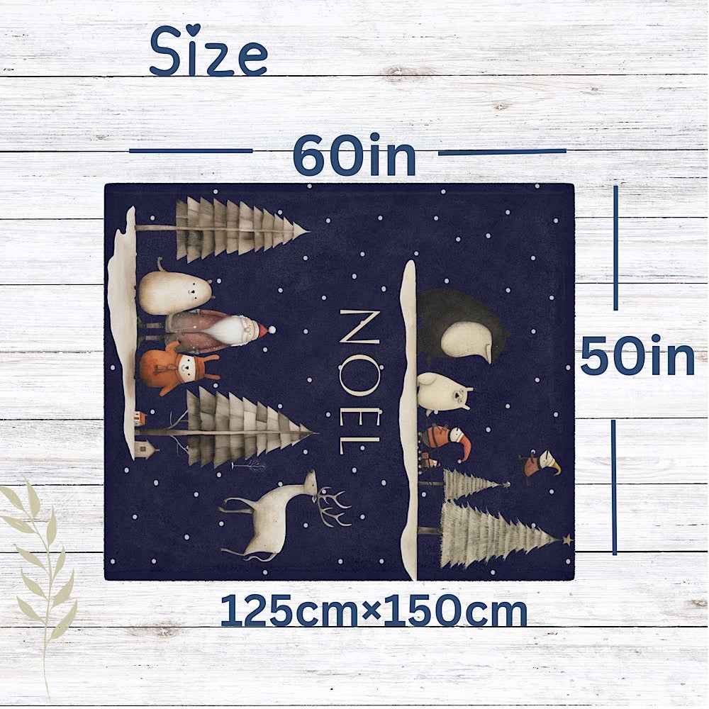 Personalised Christmas Throw Blanket (Navy) – Nordic Noel Woodland Design by IROHA-studio