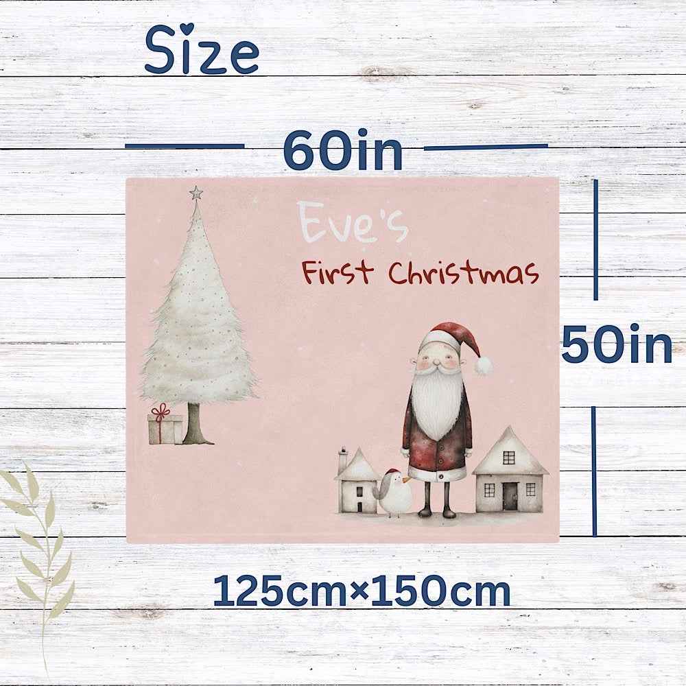 Personalised Baby’s First Christmas Blanket – Santa & Tree Photo Prop (Blush Pink) by IROHA-studio