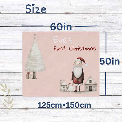 Personalised Baby’s First Christmas Blanket – Santa & Tree Photo Prop (Blush Pink) by IROHA-studio