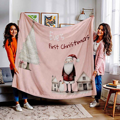 Personalised Baby’s First Christmas Blanket – Santa & Tree Photo Prop (Blush Pink) 50" × 60" White by IROHA-studio