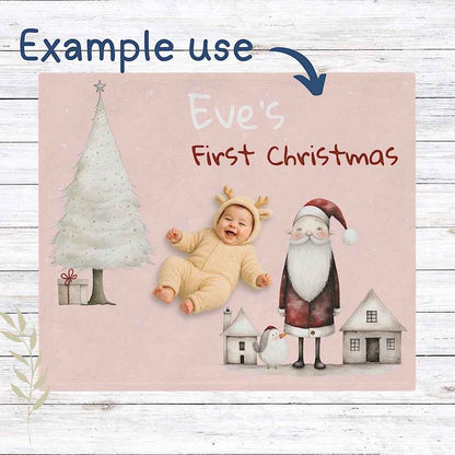 Personalised Baby’s First Christmas Blanket – Santa & Tree Photo Prop (Blush Pink) by IROHA-studio