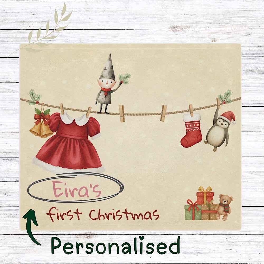 Personalised Baby’s First Christmas Blanket – Santa Dress Laundry Line Photo Prop by IROHA-studio