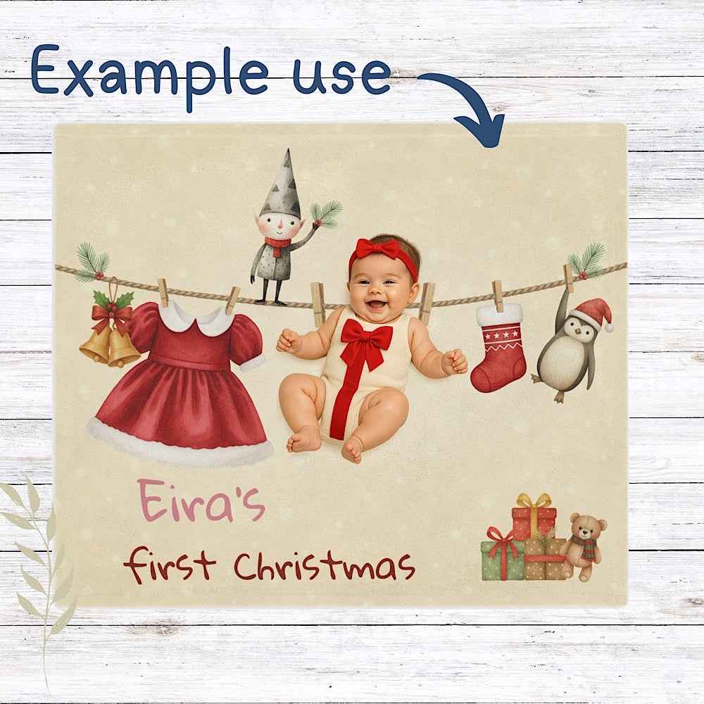 Personalised Baby’s First Christmas Blanket – Santa Dress Laundry Line Photo Prop by IROHA-studio