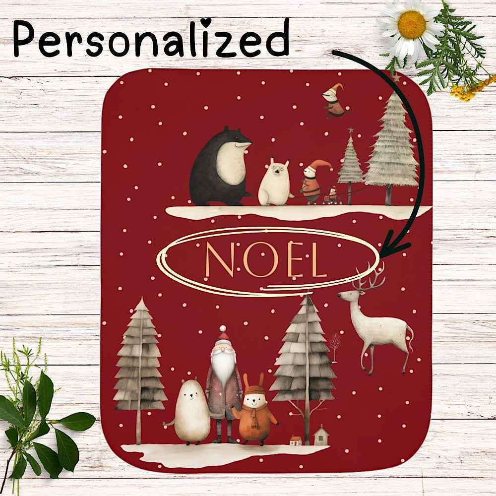 Personalized Christmas Throw Blanket (Red) – Nordic Noel Woodland Design by IROHA-studio