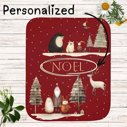 Personalized Christmas Throw Blanket (Red) – Nordic Noel Woodland Design by IROHA-studio