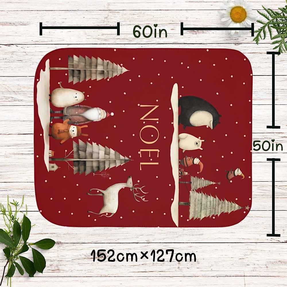 Personalized Christmas Throw Blanket (Red) – Nordic Noel Woodland Design by IROHA-studio
