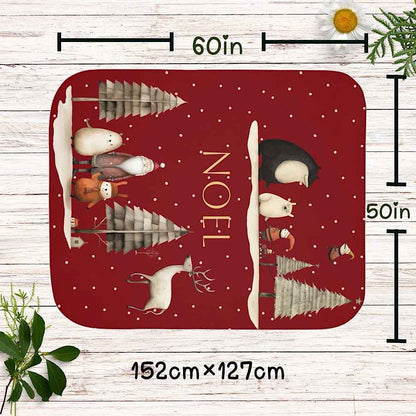 Personalized Christmas Throw Blanket (Red) – Nordic Noel Woodland Design by IROHA-studio