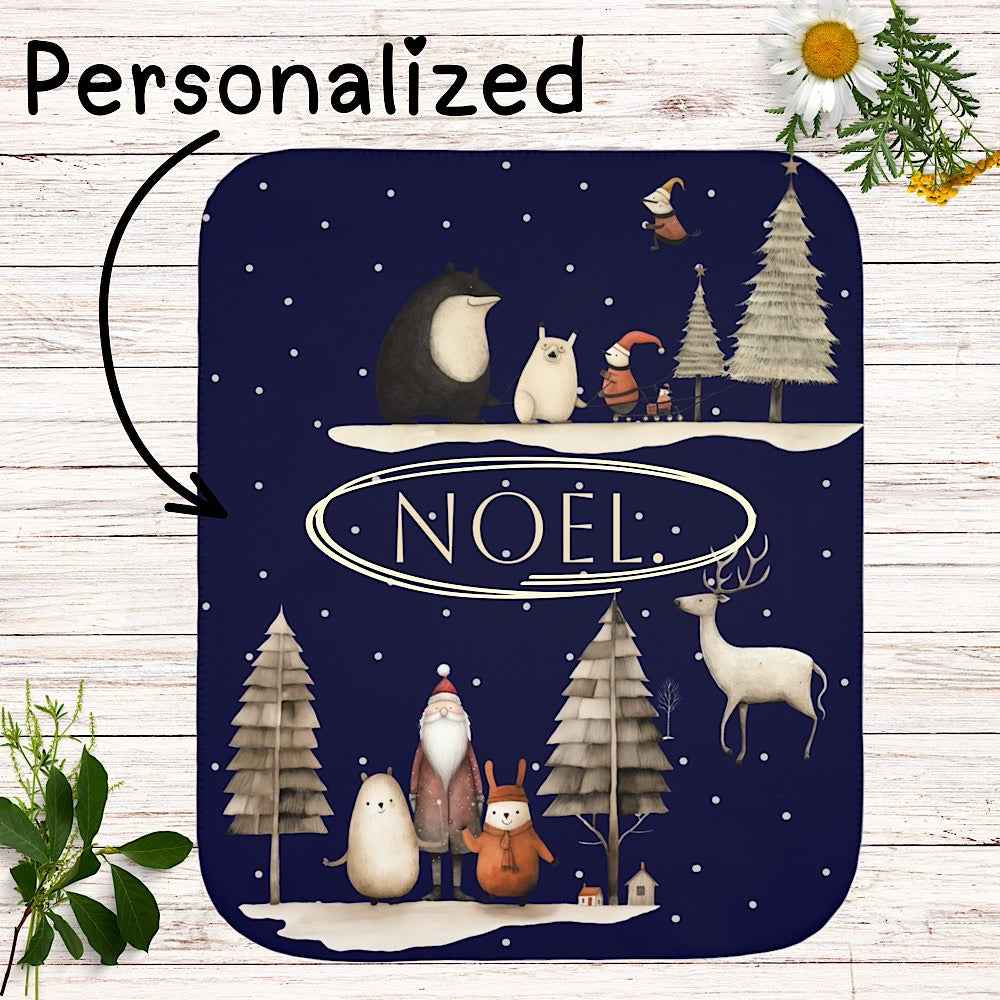 Personalized Christmas Throw Blanket (Navy)- Nordic Noel Winter Scene by IROHA-studio