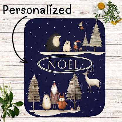 Personalized Christmas Throw Blanket (Navy)- Nordic Noel Winter Scene by IROHA-studio