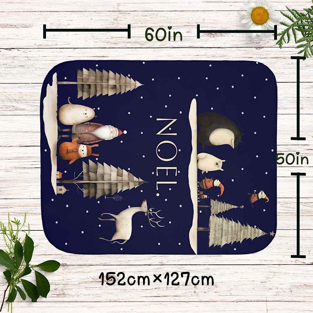 Personalized Christmas Throw Blanket (Navy)- Nordic Noel Winter Scene by IROHA-studio