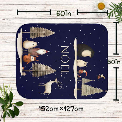 Personalized Christmas Throw Blanket (Navy)- Nordic Noel Winter Scene by IROHA-studio