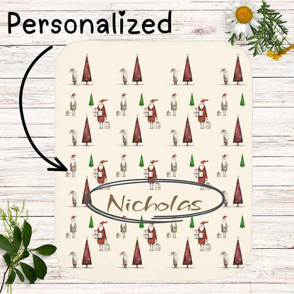 Personalized Christmas Throw Blanket (Ivory) – Festive Santa & Tree Pattern by IROHA-studio