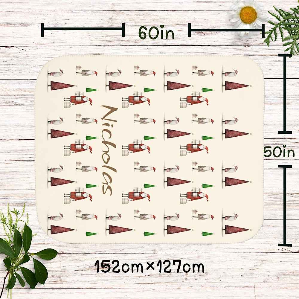 Personalized Christmas Throw Blanket (Ivory) – Festive Santa & Tree Pattern by IROHA-studio