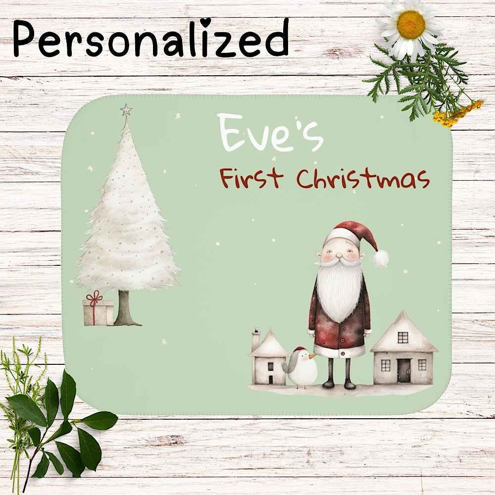 Personalized Baby’s First Christmas Blanket – Santa & Tree Photo Prop (Sage Green) by IROHA-studio