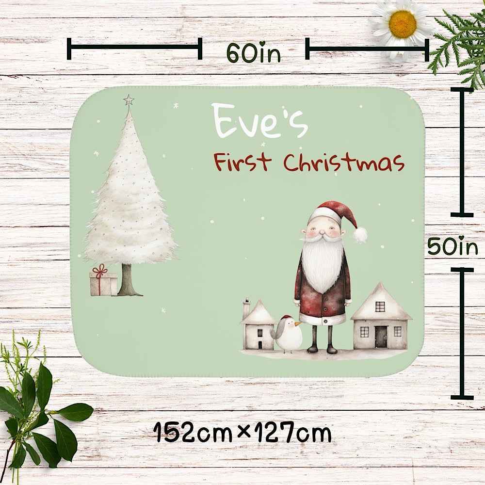 Personalized Baby’s First Christmas Blanket – Santa & Tree Photo Prop (Sage Green) by IROHA-studio