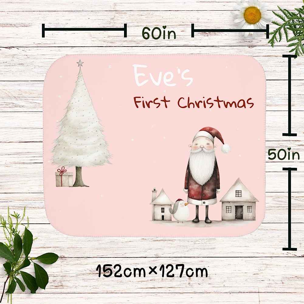 Personalized Baby’s First Christmas Blanket – Santa & Tree Photo Prop (Blush Pink) by IROHA-studio