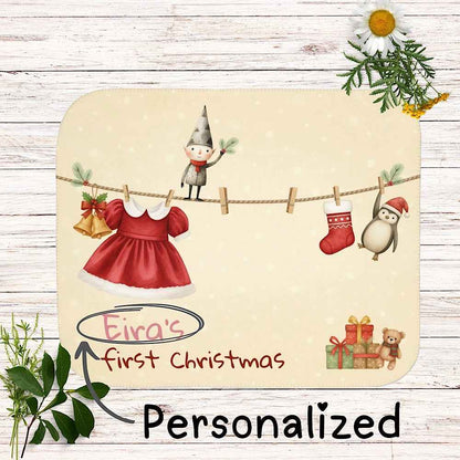 Personalized Baby’s First Christmas Blanket – Santa Dress Laundry Line Photo Prop by IROHA-studio