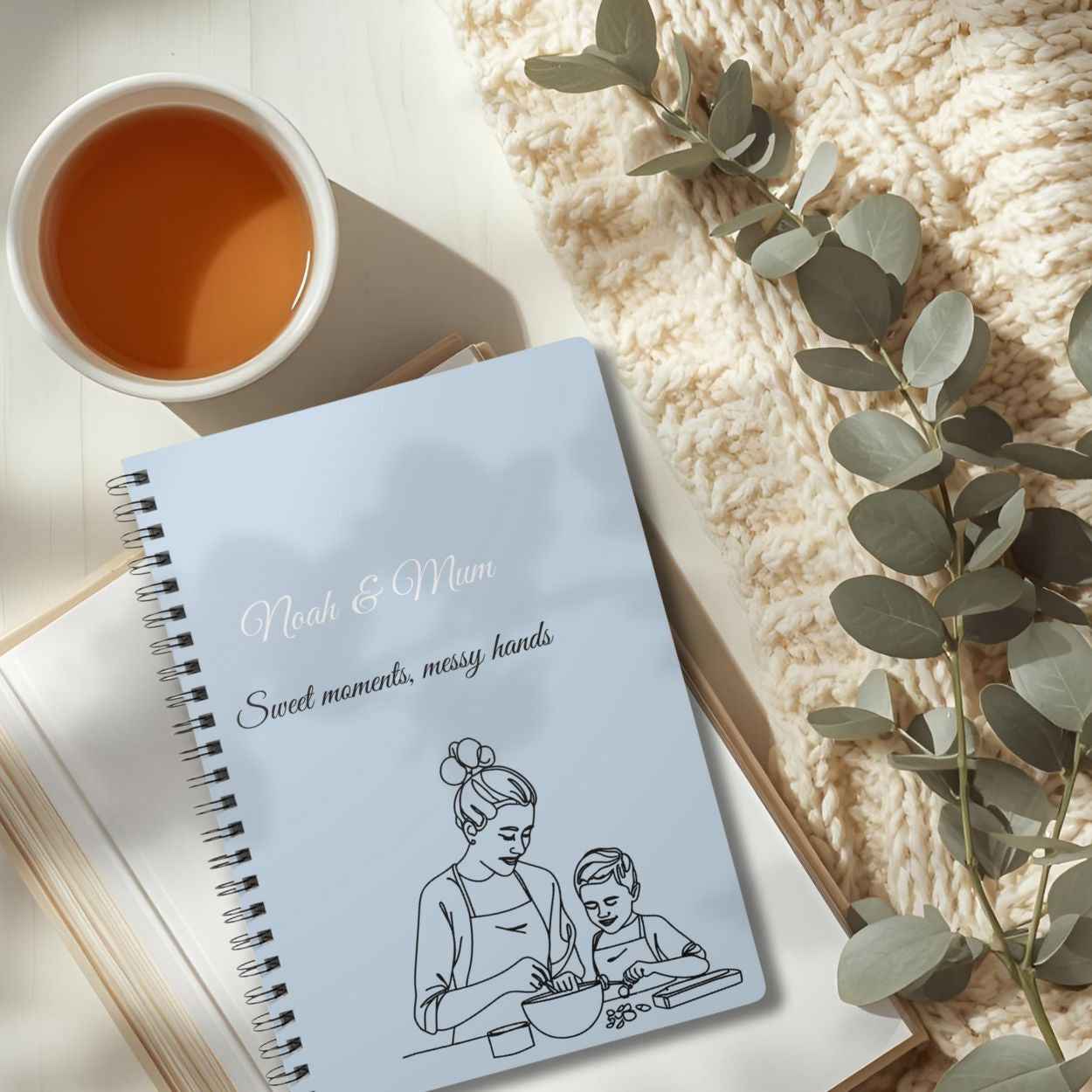 Personalised Mum & Son Journal – “Sweet Moments, Messy Hands” | Free UK Shipping by IROHA-studio