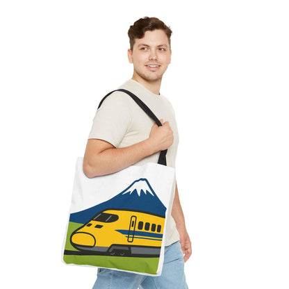 Shinkansen DR Yellow Tote Bag - Mt. Fuji Design 18" × 18'' by IROHA studio