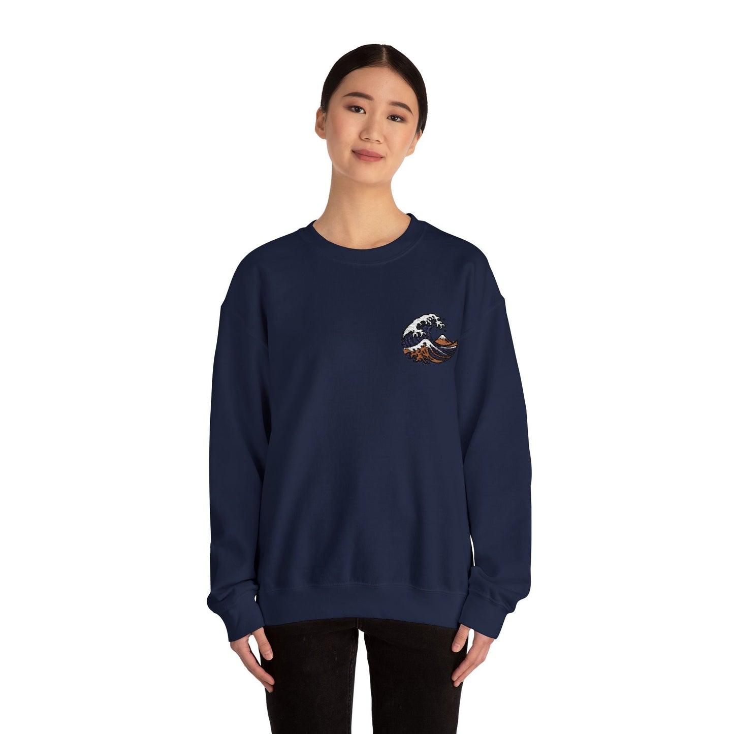 Great Wave Embroidery Sweatshirt - Japanese Hokusai Art by IROHA studio