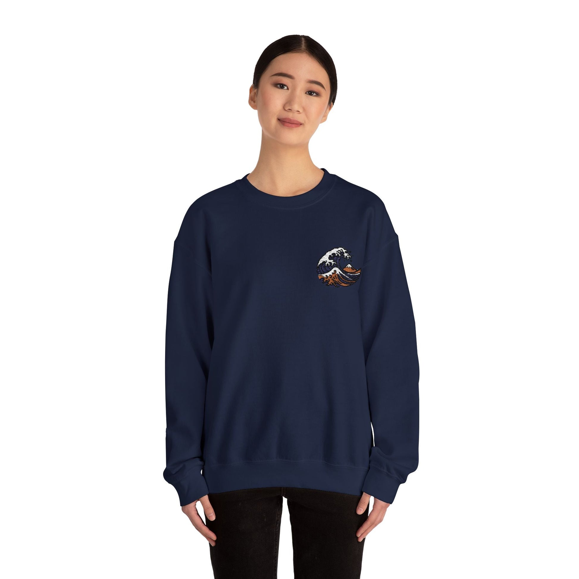 Great Wave Embroidery Sweatshirt - Japanese Hokusai Art by IROHA studio