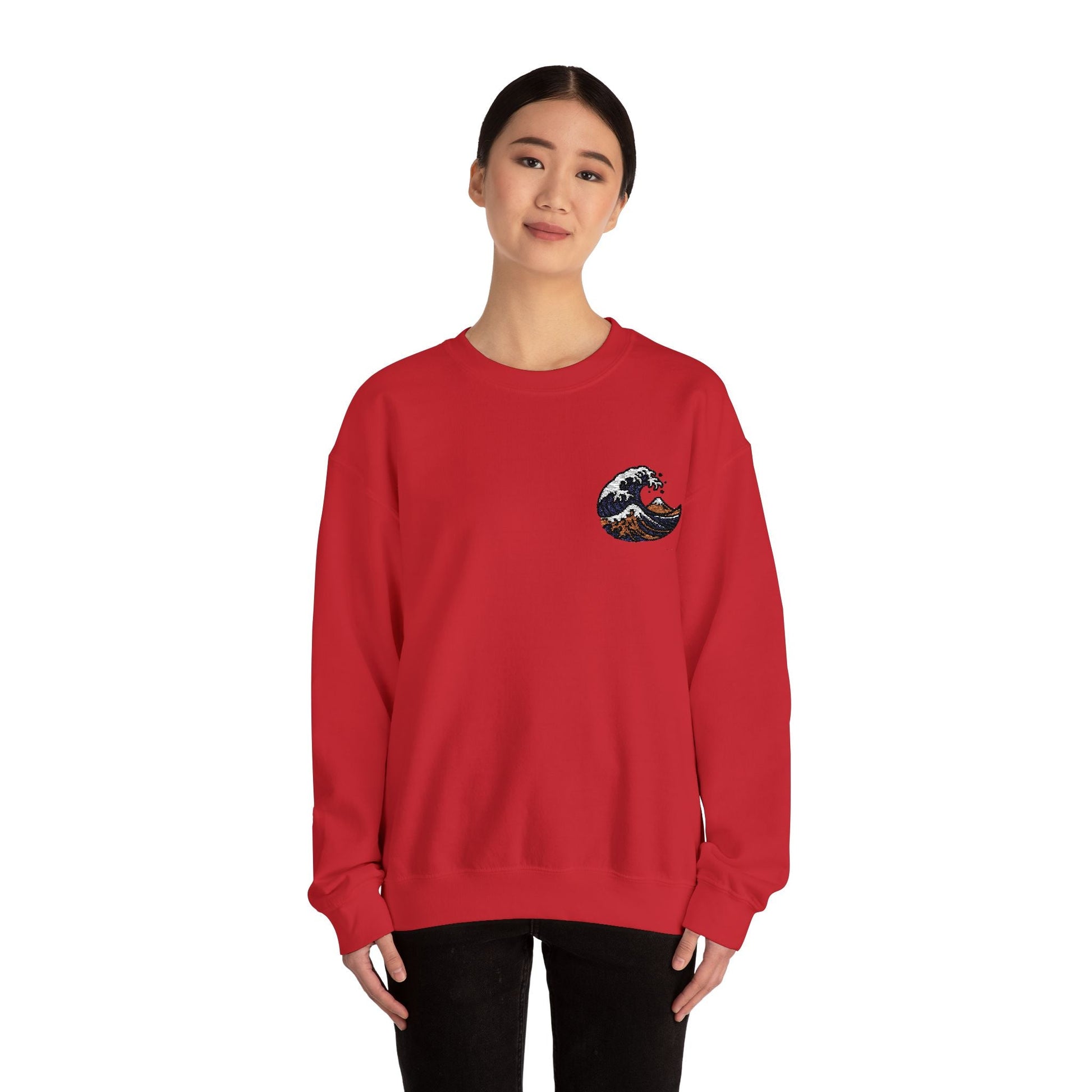 Great Wave Embroidery Sweatshirt - Japanese Hokusai Art by IROHA studio
