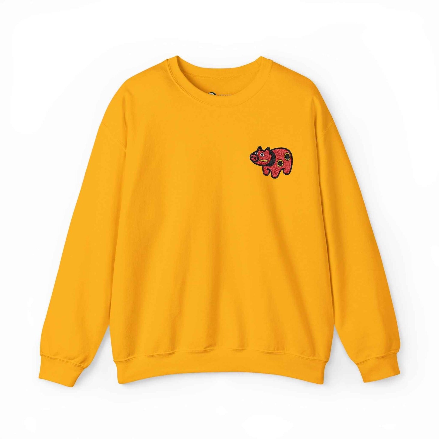 Akabeko Embroidery Sweatshirt - Japanese Lucky Cow Gold by IROHA studio