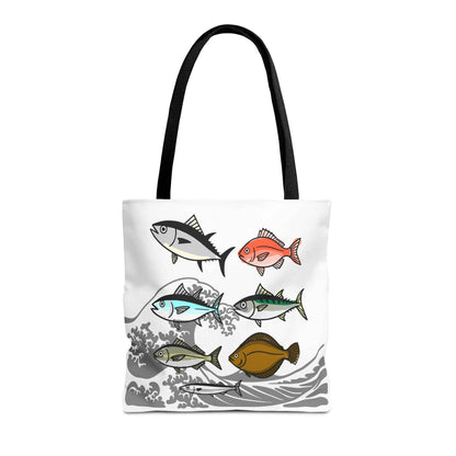 Fishermen Tote Bag- Japanese Fish Illustration Perfect for, Fishmongers and Ocean Lovers 16" × 16'' Black by IROHA studio