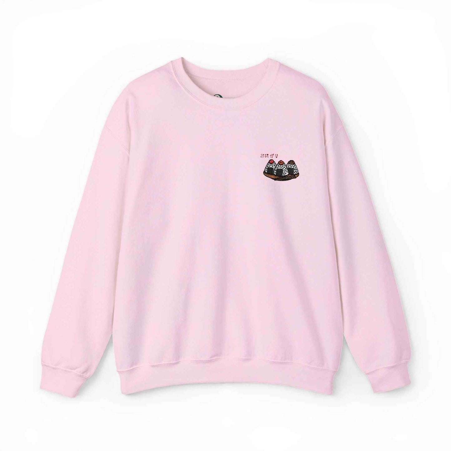 Rice Ball Embroidered Sweatshirt – Cute Japanese Food Design Light Pink by IROHA studio