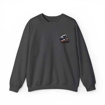 Great Wave Embroidery Sweatshirt - Japanese Hokusai Art Dark Heather by IROHA studio