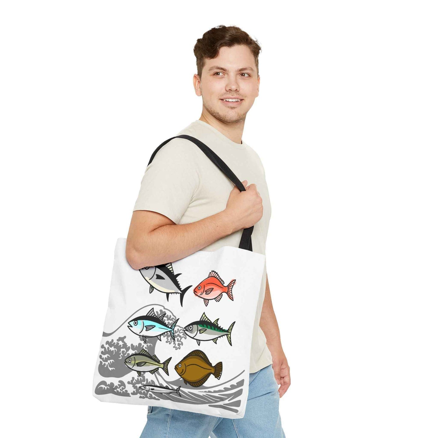 Fishermen Tote Bag- Japanese Fish Illustration Perfect for, Fishmongers and Ocean Lovers by IROHA studio