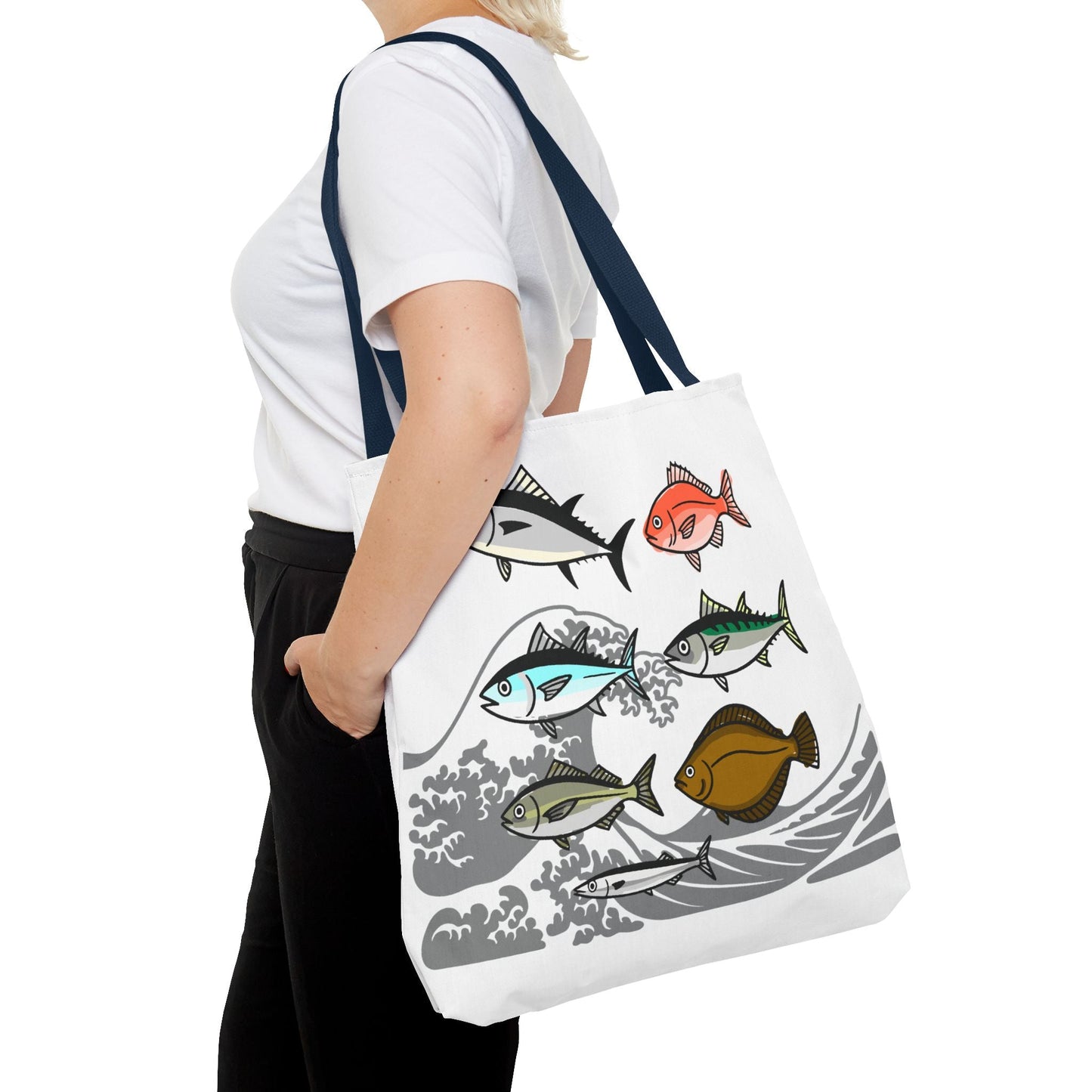 Fishermen Tote Bag- Japanese Fish Illustration Perfect for, Fishmongers and Ocean Lovers by IROHA studio