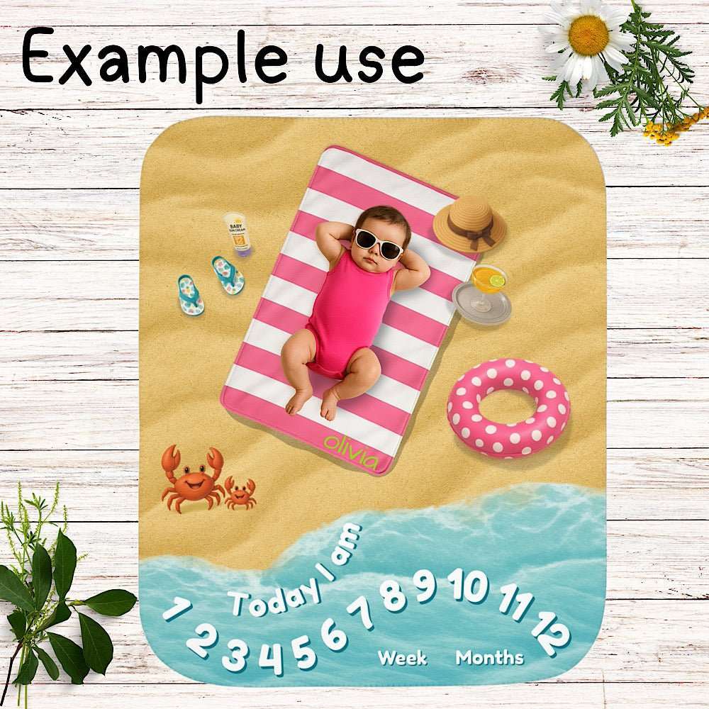 Personalized Baby Milestone Blanket - Pink Beach theme (With Name) by IROHA studio