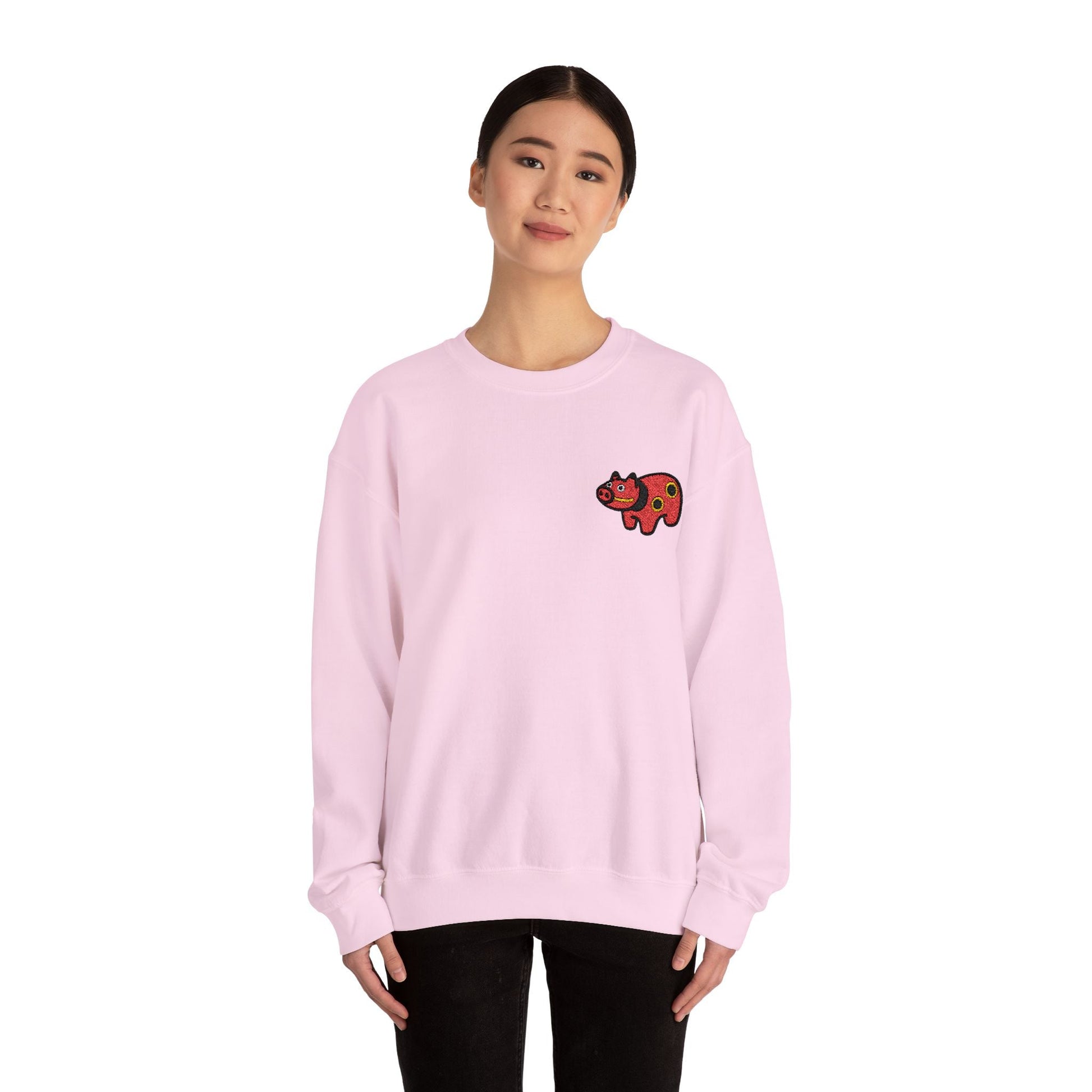 Akabeko Embroidery Sweatshirt - Japanese Lucky Cow by IROHA studio