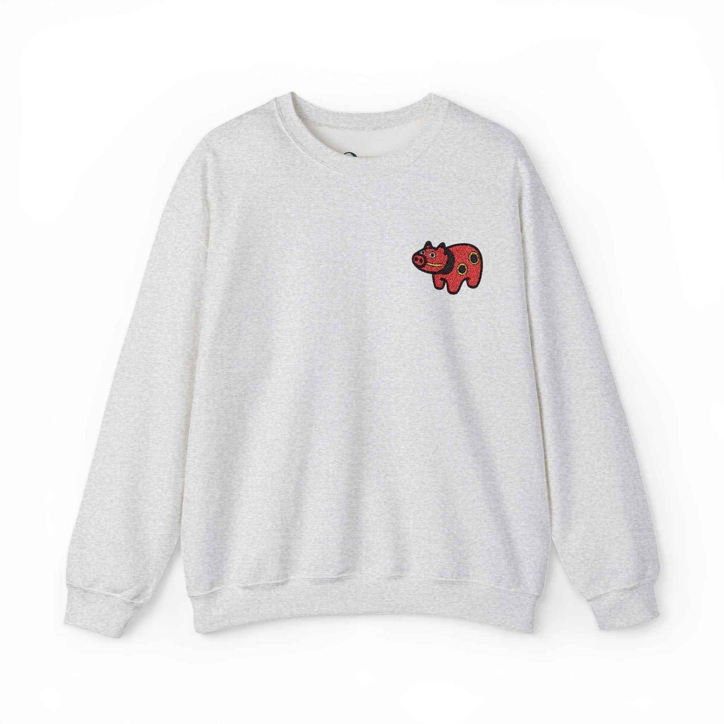 Akabeko Embroidery Sweatshirt - Japanese Lucky Cow Ash by IROHA studio