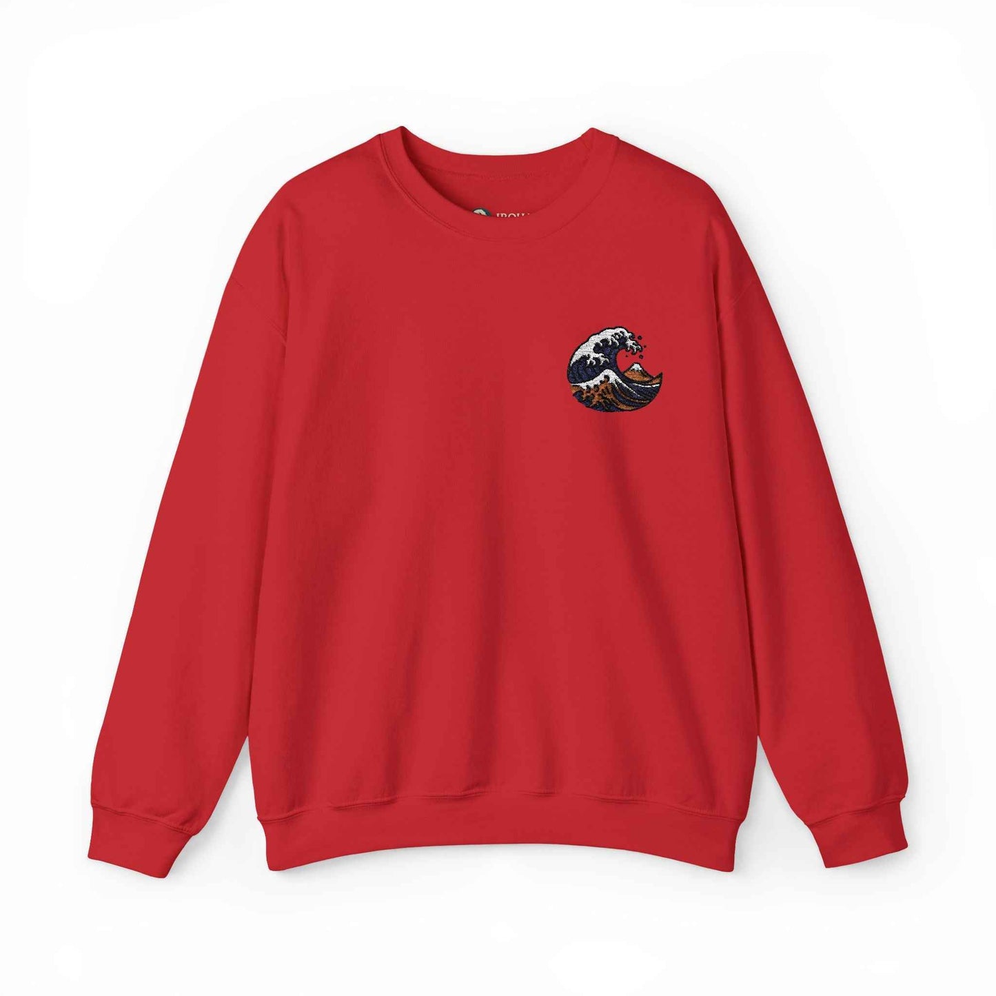 Great Wave Embroidery Sweatshirt - Japanese Hokusai Art Red by IROHA studio